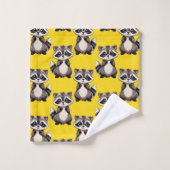 Waschbär-Muster-Design Gelb Badhandtuch Set (Waschlappen)