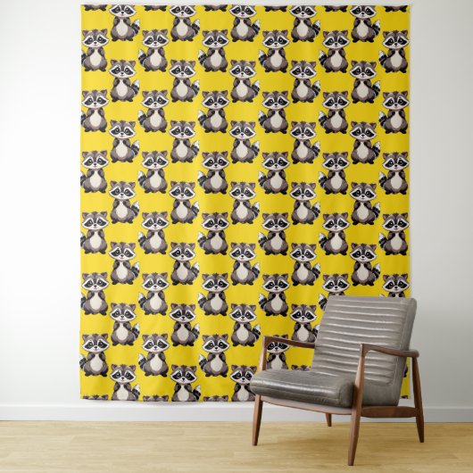Waschbär-Muster-Design Gelb Wandteppich (Beispiel)