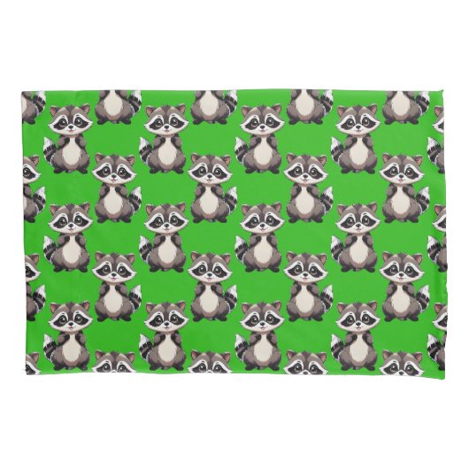Waschbär-Muster-Design Grün Kissenbezug (Vorderseite)