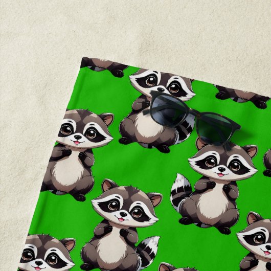Waschbär-Muster-Design Grün Strandtuch (Beispiel)