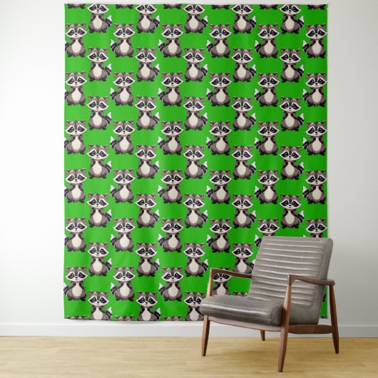 Waschbär-Muster-Design Grün Wandteppich (Beispiel)