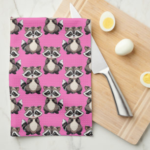Waschbär-Muster-Design Rosa Geschirrtuch