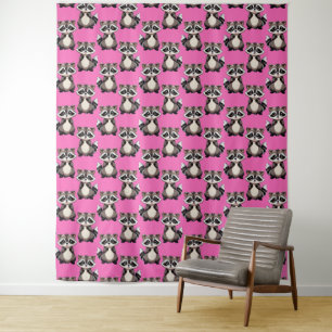Waschbär-Muster-Design Rosa Wandteppich