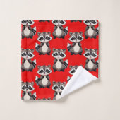 Waschbär-Muster-Design Rot Badhandtuch Set (Waschlappen)