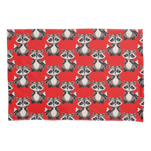 Waschbär-Muster-Design Rot Kissenbezug (Vorderseite)