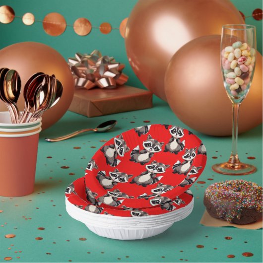 Waschbär-Muster-Design Rot  Pappteller (Multi)