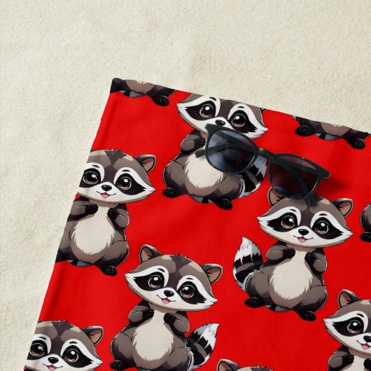 Waschbär-Muster-Design Rot Strandtuch (Beispiel)
