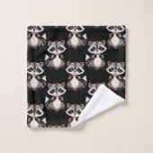 Waschbär-Muster-Design Schwarz Badhandtuch Set (Waschlappen)