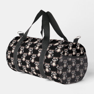 Waschbär-Muster-Design Schwarz Duffle Bag