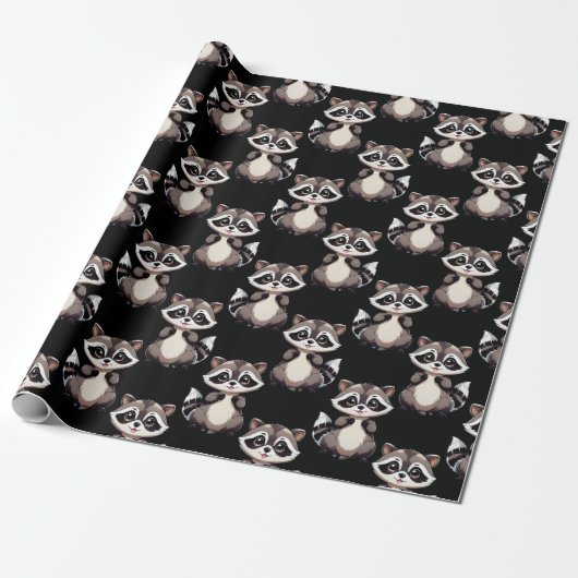 Waschbär-Muster-Design Schwarz Geschenkpapier (Ungerollt)