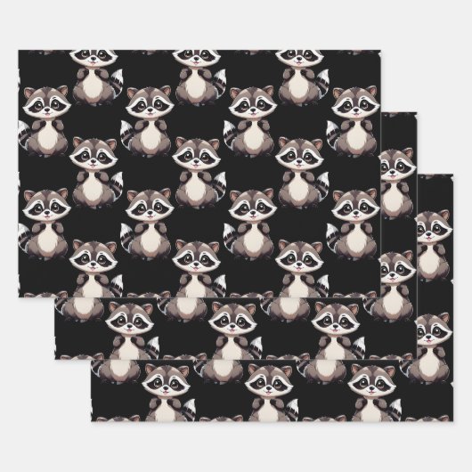 Waschbär-Muster-Design Schwarz Geschenkpapier Set (Set)