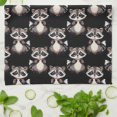 Waschbär-Muster-Design Schwarz Geschirrtuch (Gefaltet)