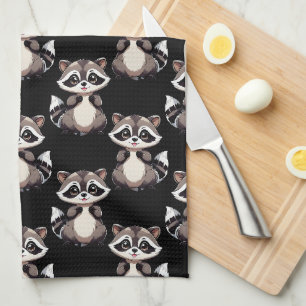 Waschbär-Muster-Design Schwarz Geschirrtuch