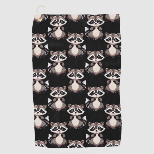 Waschbär-Muster-Design Schwarz Golfhandtuch (Vorderseite)