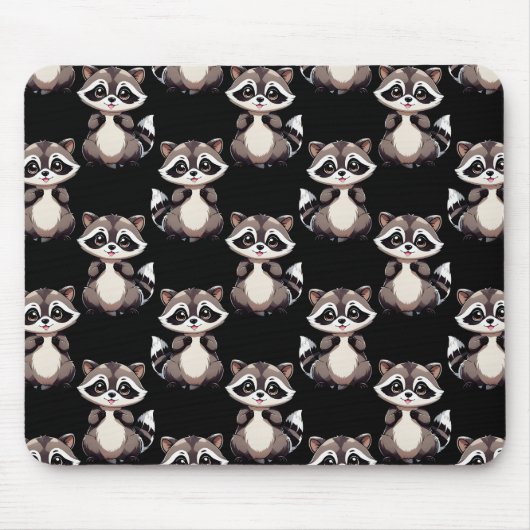 Waschbär-Muster-Design Schwarz Mousepad (Vorne)
