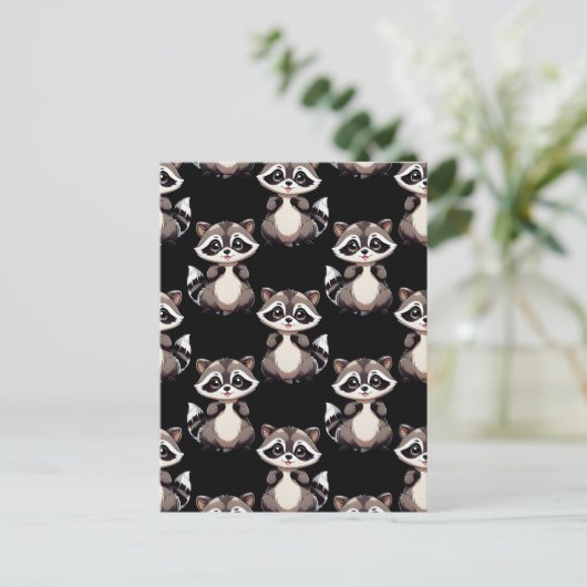Waschbär-Muster-Design Schwarz Postkarte (Stehend Vorderseite)