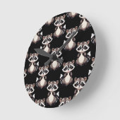 Waschbär-Muster-Design Schwarz Runde Wanduhr (Winkel)