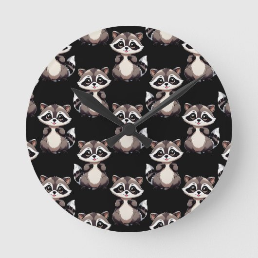 Waschbär-Muster-Design Schwarz Runde Wanduhr (Vorderseite)