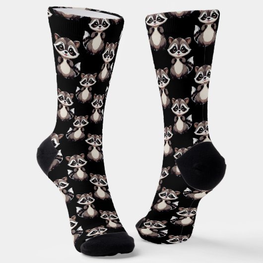 Waschbär-Muster-Design Schwarz Socken (Gewinkelt)