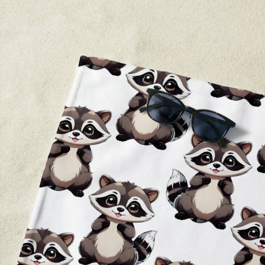 Waschbär-Muster-Design Schwarz Strandtuch (Beispiel)