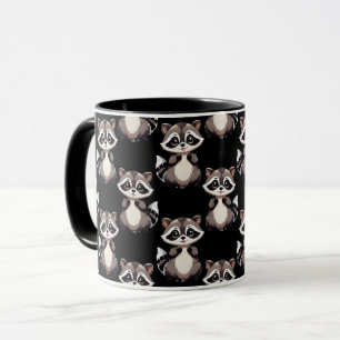 Waschbär-Muster-Design Schwarz Tasse