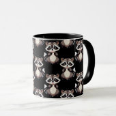 Waschbär-Muster-Design Schwarz Tasse (VorderseiteRechts)
