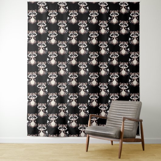 Waschbär-Muster-Design Schwarz Wandteppich (Beispiel)