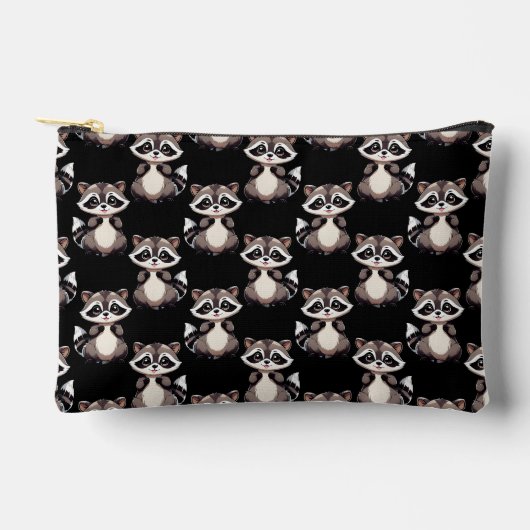 Waschbär-Muster-Design Schwarz Zubehörtasche (Vorderseite)