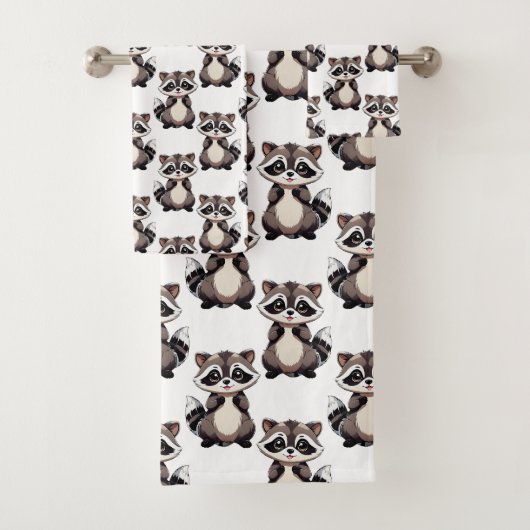 Waschbär-Muster-Design Weiß Badhandtuch Set (Insitu)