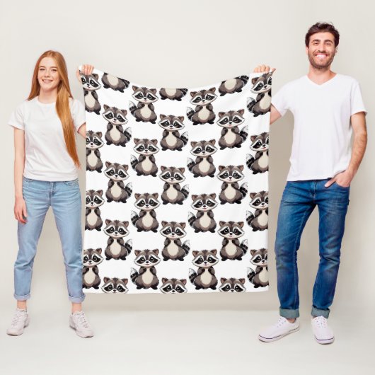 Waschbär-Muster-Design Weiß Fleecedecke (Beispiel)