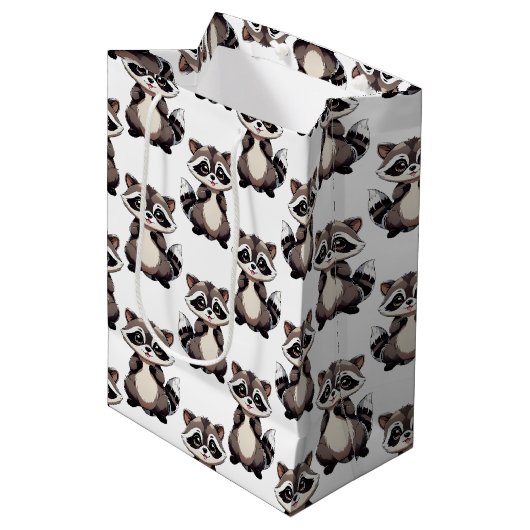 Waschbär-Muster-Design Weiß Mittlere Geschenktüte (Vorderseite Schrägansicht)