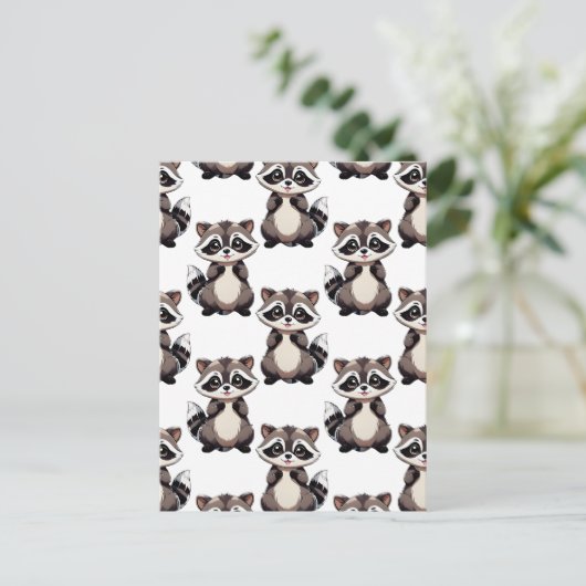 Waschbär-Muster-Design Weiß Postkarte (Stehend Vorderseite)