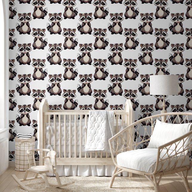Waschbär-Musterdesign Weiß Tapete (Kinder)