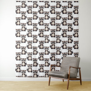 Waschbär-Musterdesign Weiß Wandteppich