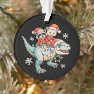 Waschbär Opossum Reit T Rex Weihnachtsmann Hut Wei Ornament