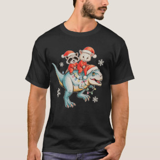 Waschbär Opossum Reit T Rex Weihnachtsmann Hut Wei T-Shirt