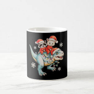 Waschbär Opossum Reit T Rex Weihnachtsmannmütze We Kaffeetasse