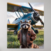 Waschbär-Pilot-Flugzeug Lustiges Wildtier Tier Poster (Vorne)