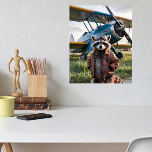 Waschbär-Pilot-Flugzeug Lustiges Wildtier Tier Poster