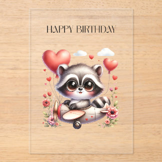 Waschbär-Pilot-Geburtstag Acryleinladungen