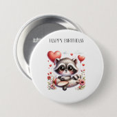 Waschbär-Pilot Geburtstag Button (Vorne & Hinten)