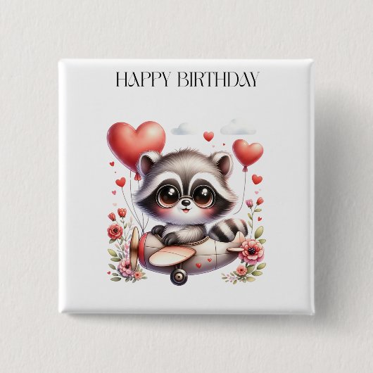 Waschbär-Pilot Geburtstag Button (Vorderseite)