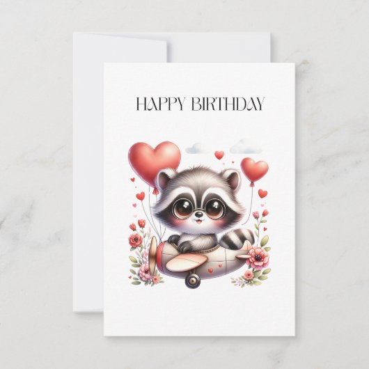 Waschbär-Pilot-Geburtstag Dankeskarte (Vorderseite)