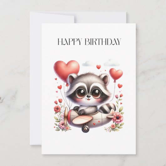 Waschbär-Pilot-Geburtstag Einladung (Vorderseite)