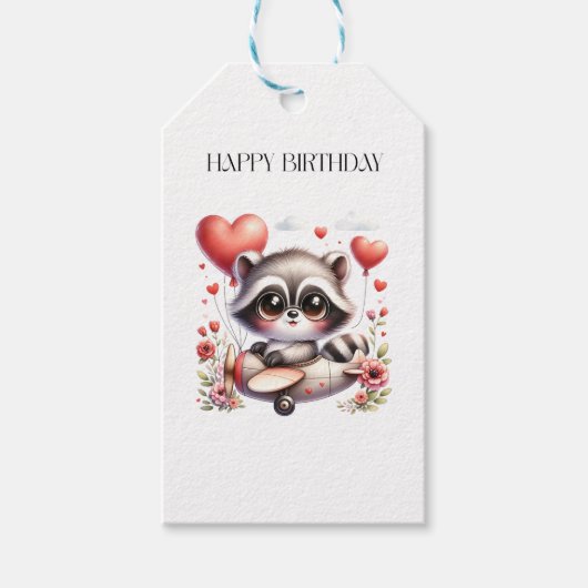 Waschbär-Pilot Geburtstag Geschenkanhänger (Vorderseite)