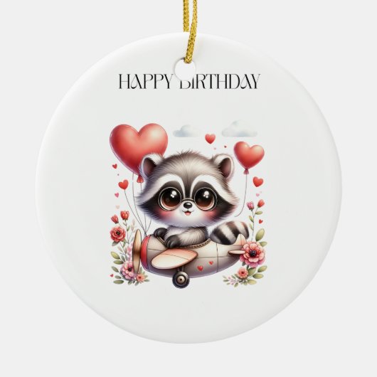 Waschbär-Pilot-Geburtstag Keramik Ornament (Vorne)