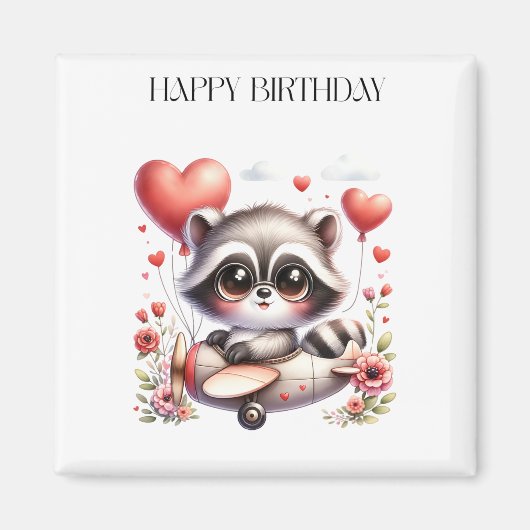 Waschbär-Pilot Geburtstag Magnet (Vorne)