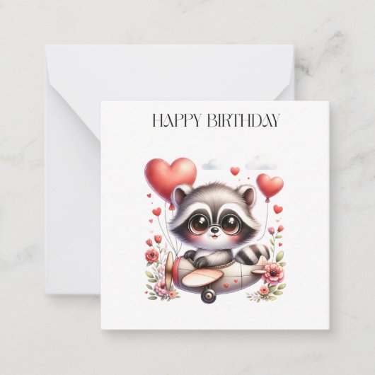 Waschbär-Pilot-Geburtstag Mitteilungskarte (Vorderseite)