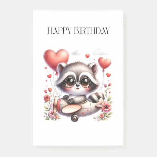 Waschbär-Pilot-Geburtstag Post-it Klebezettel (Vorderseite)