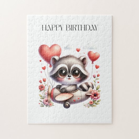 Waschbär-Pilot Geburtstag Puzzle (Vertikal)